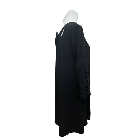 IC By Connie K Women's Blouse L Black Asymmetrical Artsy Pocket Tunic Top Slinky - Picture 7 of 11